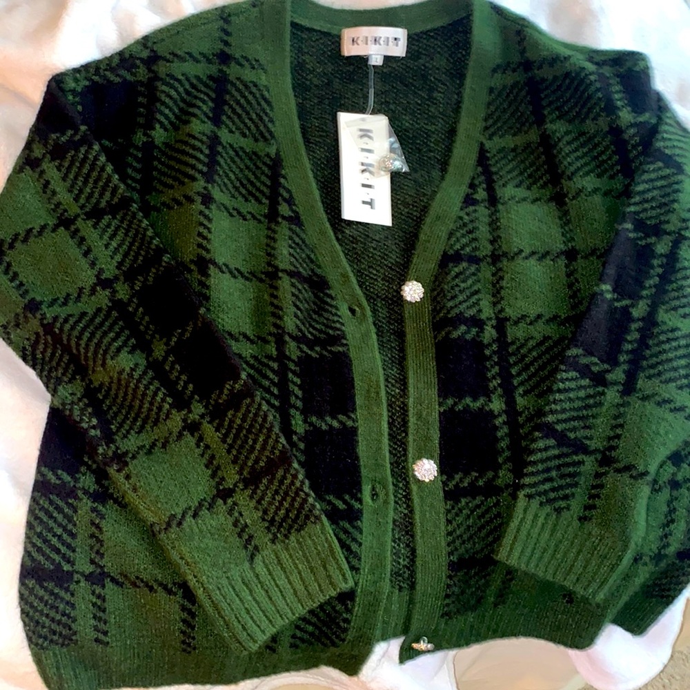 Plaid cardigan with bling buttons